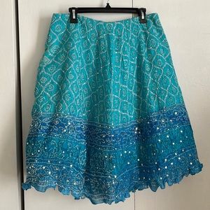 Stunning Turquoise Sequined Bandhani Skirt Size Large